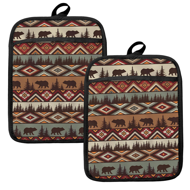 Western Aztec Bear Oven Mitts Set