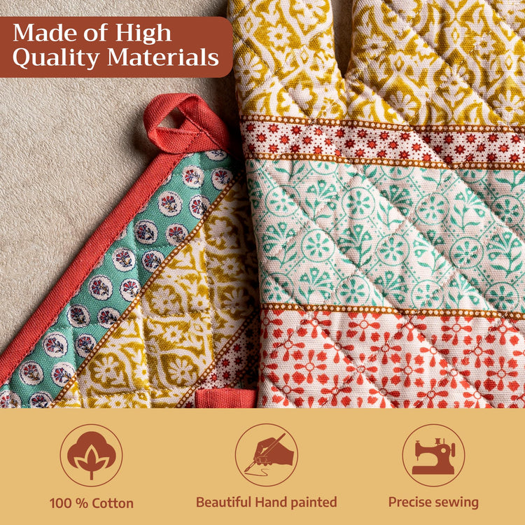 100% Cotton Oven Mitt & Pot Holder Set