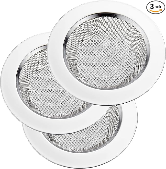 LASSHSWA 3 PCS Kitchen Sink Strainer Stainless Steel, Kitchen Sink Drain Strainer,Sink Strainers with Large Wide Rim 4.5" Diameter for Kitchen Sinks