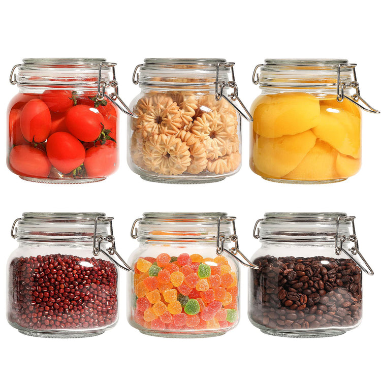 Square Glass Pantry Jars with Airtight Lids 27 oz 6 Pack Spice Jar (6 Count)