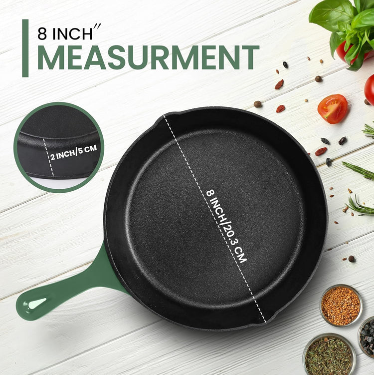 Utopia Kitchen Cast Iron Frying Pan 8 Inch, Cast Iron Chefs Pan, Pre Seasoned Skillet, Safe Grill Cookware for Indoor & Outdoor Use, Green - Nestoria