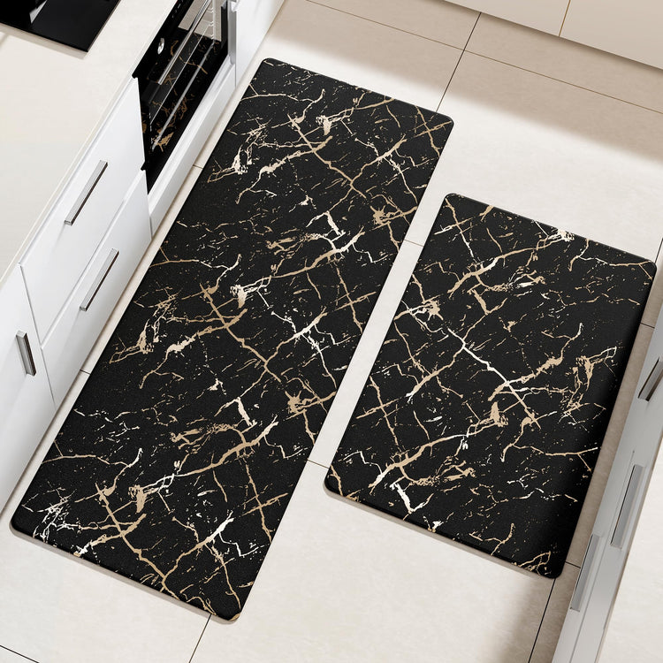 Gold Foil Stamped Marble Kitchen Mats for Floor 2PCS Cushioned Anti Fatigue Non Slip Waterproof Comfort Leather Kitchen Rugs 2 (19.64 Sq Ft)