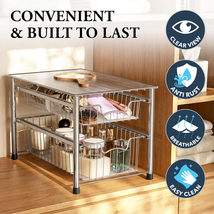 Stackable 2 Tier Sliding Basket Organizer Drawer