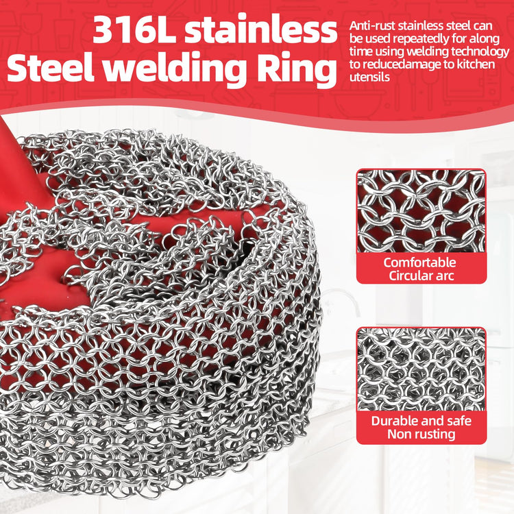 Cast Iron Chainmail Scrubber with Handle (ABS)