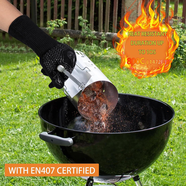 BBQ Fireproof Gloves, Grill Cut-Resistant Gloves 1472°F Heat Resistant Gloves, Non-Slip Silicone Oven Gloves, Kitchen Safe Cooking Gloves for Oven Mitts,Barbecue,Cooking, Frying, Black(2 Pairs)