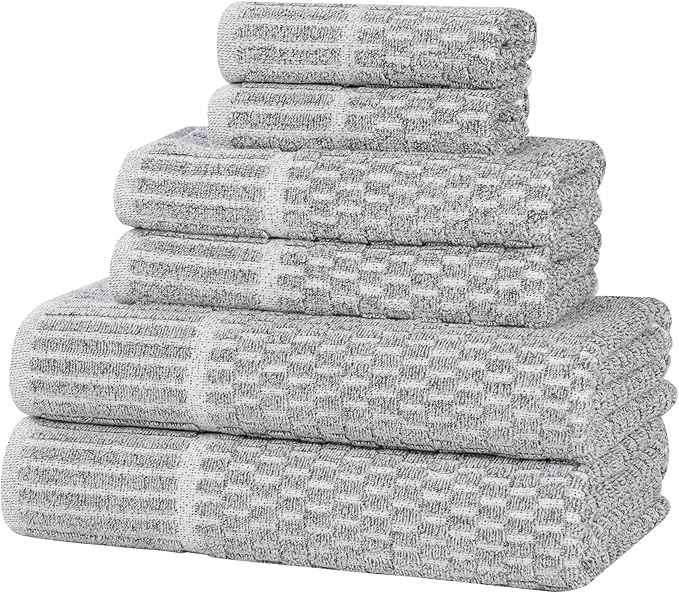 Superior Juno Viscose Cotton Blend Medium Weight Towels, for Bathroom, Shower, Spa, Plush, Quick Dry, Ultra-Soft Towels, Bath Essentials, Border Detail, 6 Piece Assorted Towel Set, Charcoal