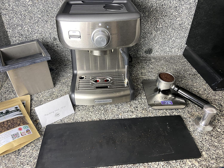 Rattleware 18" x 6" Premium Tamping Mat β Heat Resistant Non Slip Rubber Packing Surface for Espresso Bars, Coffee Counters β Protects Countertops and Keeps Workspace Clean