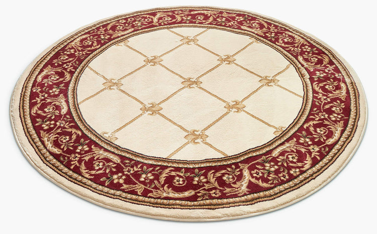 Timeless Collection Fleur De Lis Ivory 8' Foot Round Luxurious Traditional French Aubusson Oriental Area Rug Perfect for Living Room Bedroom or Dining Room Easy