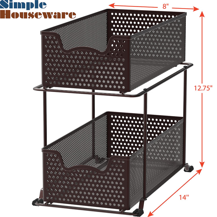 2 Tier Sliding Cabinet Basket Organizer Drawer