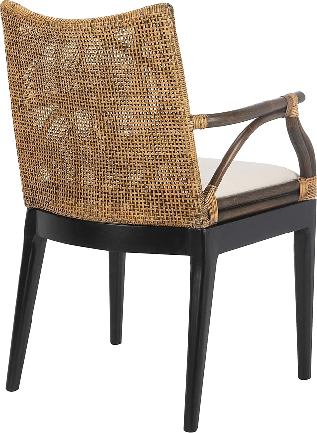 SAFAVIEH Home Collection - Gianni Brown & Black Solid Wood Rattan Arm Chair, Tropical Coastal Accent Seating for Living Room or Dining Space (SEA4011A)