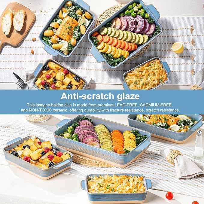 Casserole Dishes for Oven, Baking Dishes, Ceramic Bakeware Sets of 4, Rectangular Baking Pan Set with Handles for Baking, Casserole, Kitchen, Wedding Gift (Blue Yellow)