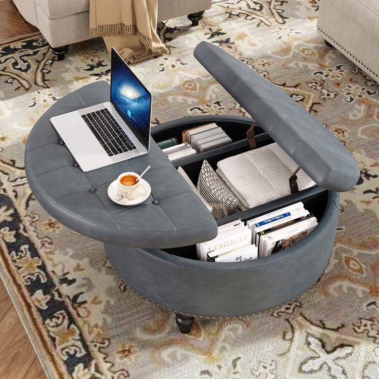 30 Inch Large Round Ottoman with Storage Circular