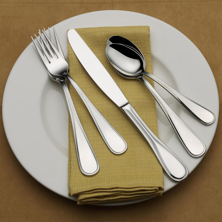 Mikasa Bravo Flatware Service for 8 with caddy, 18/10 Stainless Steel, Silverware Set with Serving Utensils and Expandable Caddy, 52 Piece