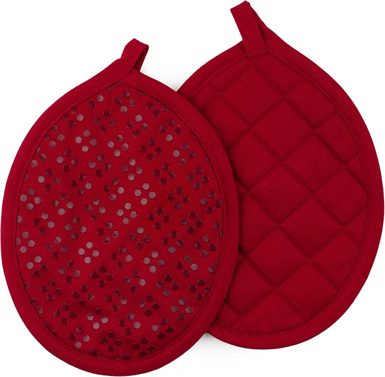 Sticky Toffee Silicone Pot Holders Set of 2, Red, Heat Resistant to 500°F, Non-Slip Oven Hot Pads with Oeko-Tex Cotton Shell, 7 x 9 in