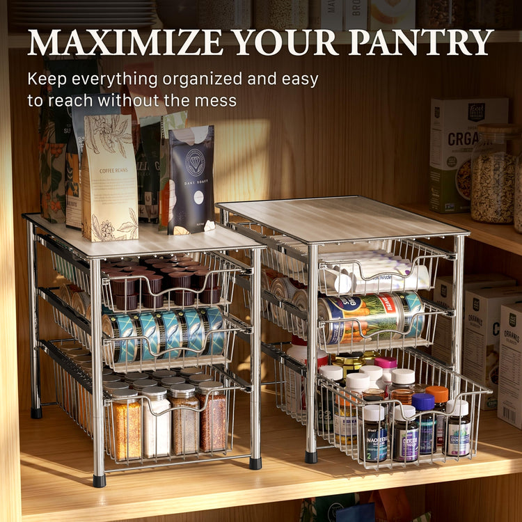 Stackable 3 Tier Sliding Basket Organizer Drawer
