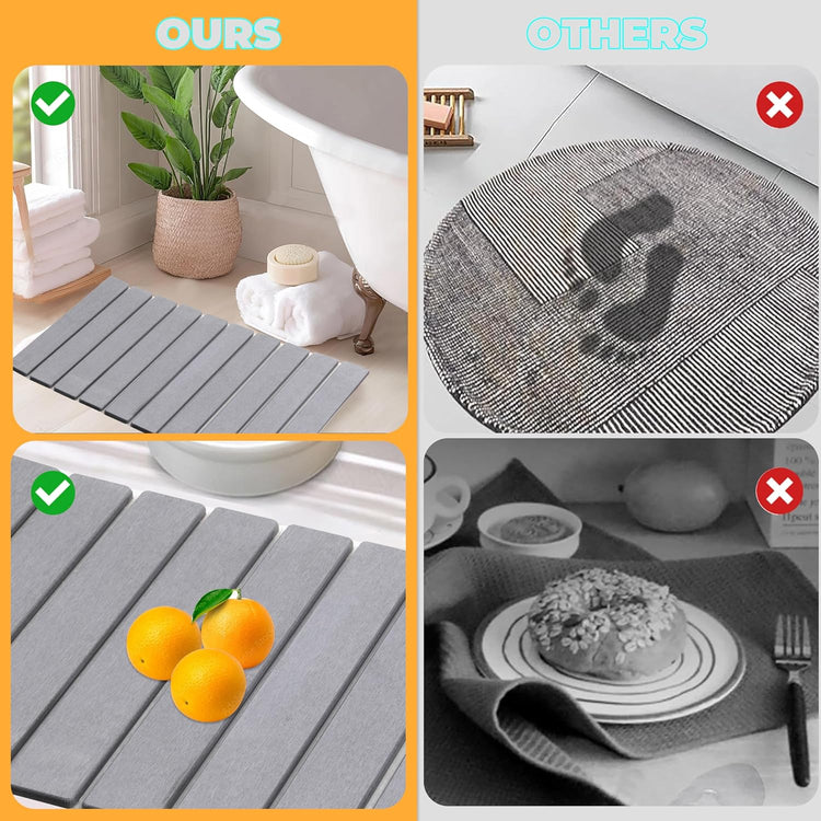 Quick Dry Collapsible Dish Drying Mat, Eco-Friendly Absorbent Diatomaceous Earth Mats for Dishes Bottles Cups 24"×16"Large Stone Dish Drying Mats for Kitchen Counter (Gray, 24"(L)×16"(W))