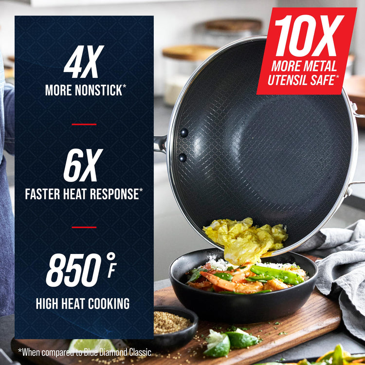 Hybrid Nonstick Stainless Steel 12” Wok with Lid (12" Wok with Lid / Stainless Steel)