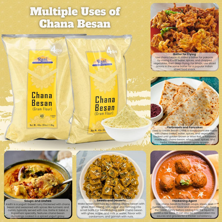 Rani Chana Besan (Chickpeas Flour, Gram) 64oz (4lbs) 1.81kg Bulk ~ All Natural | Vegan | Gluten Friendly | NON-GMO | Kosher | Indian Origin - Nestoria