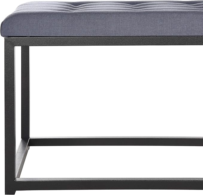 SAFAVIEH Home Collection – Reynolds Navy Tufted Upholstered Accent Bench, Modern Parsons-Style Open Frame Bench for Bedroom, Entryway or Living Room, Black Legs (FOX6225B)