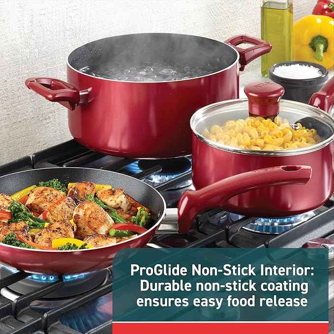 T-fal Essence, 20 Piece Non-Stick pots and pans Cookware Set, Red