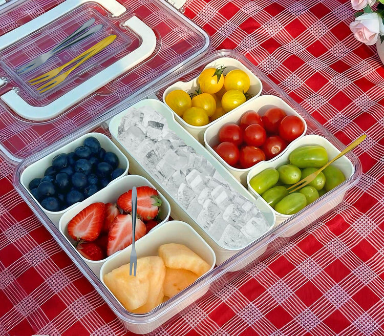 Divided Serving Tray with Lid & Handle&6 Forks