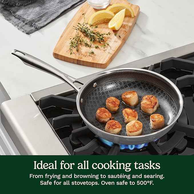 Cuisinart FusionElite+ Hybrid Nonstick Tri-Ply Stainless Steel Skillet, 8″ Skillet Frying Pan with PURELYSEAR Ceramic Nonstick Technology, Scratch Proof, Cool Grip Handles, Dishwasher Safe
