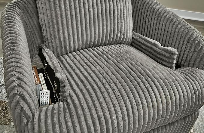 Signature Design by Ashley Tie-Breaker Swivel Glider Recliner, 2 Bolster Pillows, Hidden Storage, Fabric Upholstery, 41.38" W x 40.25" D x 39.75" H, Light Gray