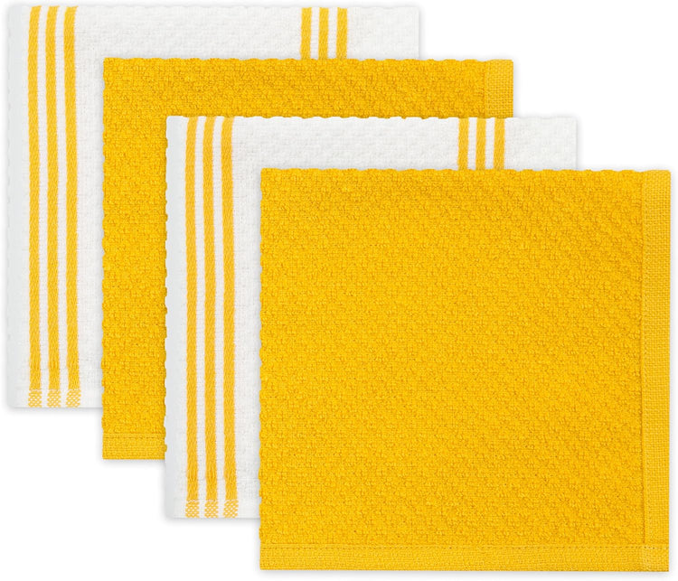 Sticky Toffee 9-Piece Kitchen Set – Yellow 100% Cotton Terry Dish Towels, Dishcloths, Oven Mitts, and Pot Holders with Non-Slip Silicone Grip, Oeko-Tex Cotton