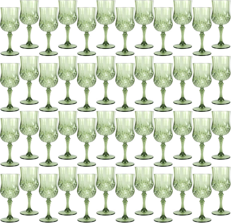 Plastic Wine Glasses,Plastic Goblets Vintage Style Cordial Drinking Glasses for Wedding Reception, Grand Event Party Supplies (48, New Green)