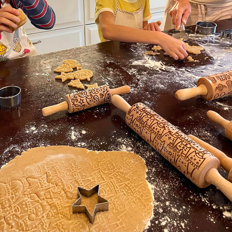 CHRISTMAS FEST 3 Mini Embossed Rolling Pin Set. Wooden Laser Engraved Textured rolling pins for Cookies
