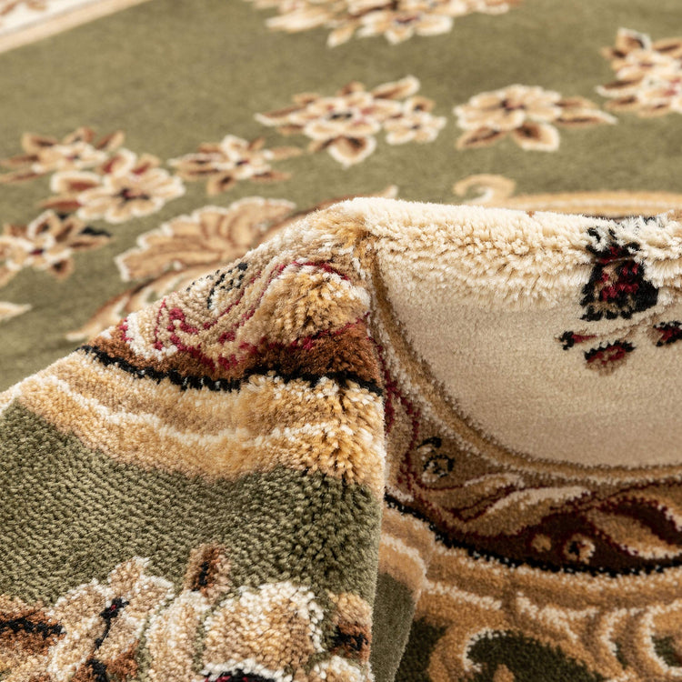 Timeless Collection Le Petit Palais Green 5' Foot Round Luxurious Traditional French Medallion Oriental Area Rug Living Room Bedroom Dining Room Easy