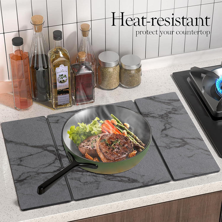 Quick Dry Collapsible Dish Drying Mat, Eco-Friendly Absorbent Diatomaceous Earth Mats for Dishes Bottles Cups 20"×16"Large Stone Dish Drying Mats for Kitchen Counter (Gray, 20"(L)×16"(W))