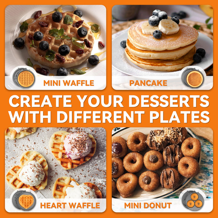 4 in 1 Mini Waffle Maker with Removable Plates