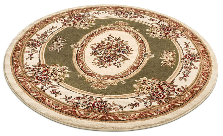 Timeless Collection Le Petit Palais Green 5' Foot Round Luxurious Traditional French Medallion Oriental Area Rug Living Room Bedroom Dining Room Easy