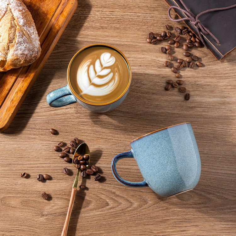 AmorArc 12oz Coffee Mugs, Ceramic Coffee Mugs set of 6 for Man, Woman, Dad, Mom, Modern Coffee Mugs with handle for Latte/Cappuccino/Milk/Cocoa. Dishwasher&Microwave Safe, Ocean Blue