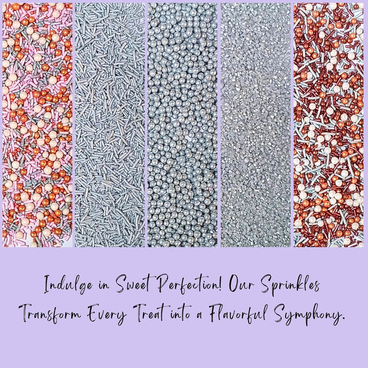 Confect Edible Cake Sprinkles Mix – Silver, Bronze & White Pearls, Silver Jimmies, Sparkling Sugar – Dessert Toppings for Cakes, Cupcakes, Cookies & Baking Decoration | Vegan, Gluten-Free, Nut-Free, Soy-Free, Dairy-Free, Palm Oil-Free- 5 Oz