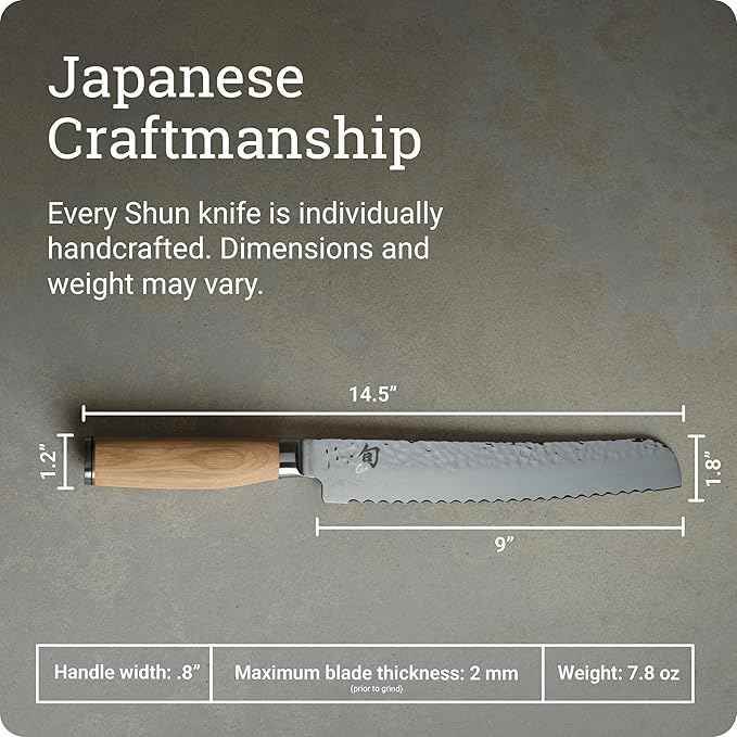 Shun Premier Blonde 9" Bread Knife, Handcrafted Japanese Serrated Knife, VG-MAX Core with Damascus Stainless Steel Cladding, Pakkawood Handle, Slicing Tool for Professional and Home Chefs