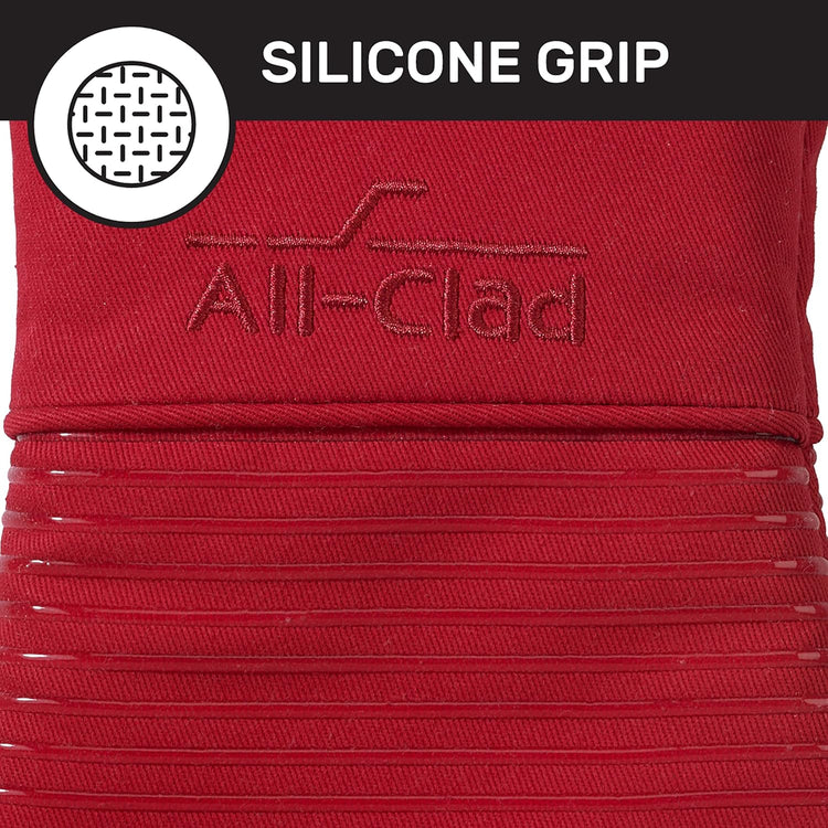All-Clad Silicone Oven Mitts: Heat Resistant up to 500 Degrees - 100% Cotton & Silicone, 14"x7" Oven Mitt for Kitchen and Barbeque, 2-Pack, Chili