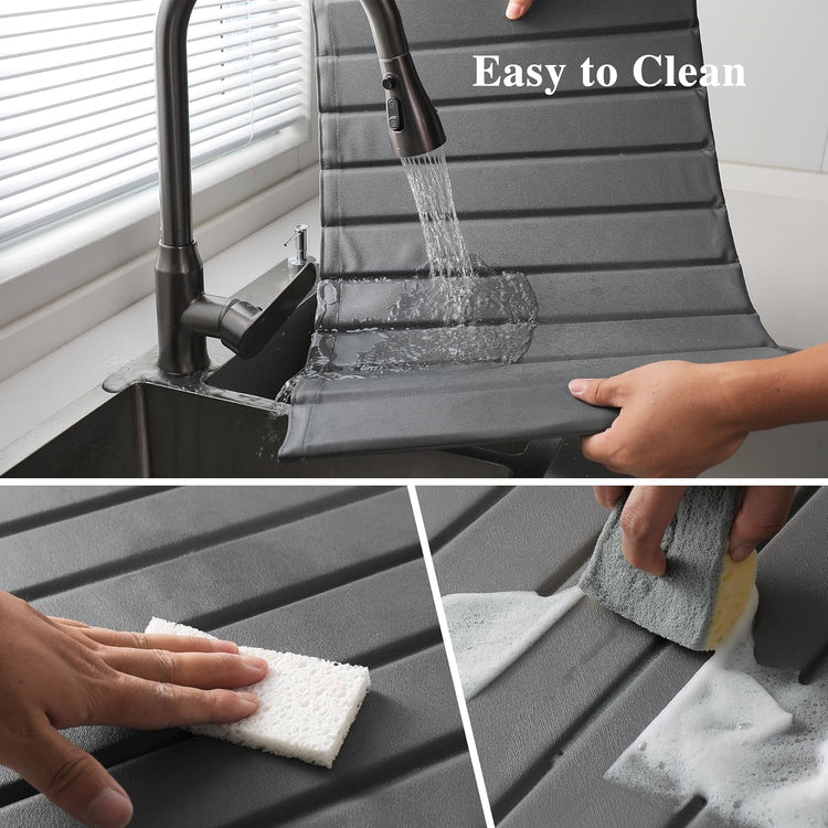 Stone Drying Mat for Kitchen Counter, Large Collapsible Diatomaceous Earth Supe Absorbent Quick Dry Stone Mat Kitchen,PU Leather Surface Removable and washable (Dark Gray, 23.6”x15.4”)