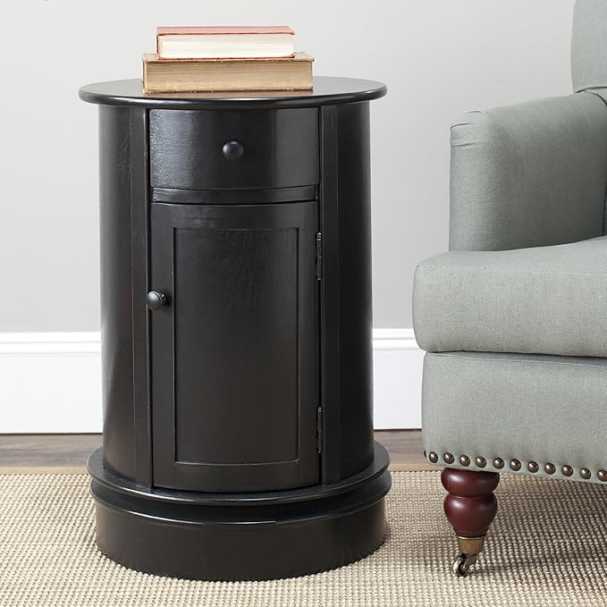 SAFAVIEH Home Collection – Tabitha Black Round Swivel Storage End Table, Farmhouse Accent Table with Drawer & Cabinet, Fully Assembled (AMH5712B)