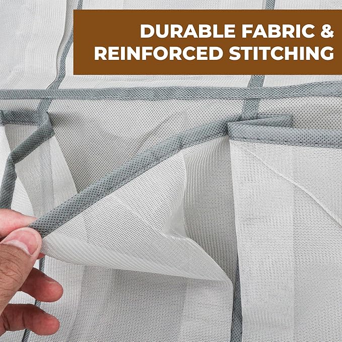 Hanging Shoe Organizer For Closet Rod with 30 Large Pockets Dual Sided 360 Rotating Hanger Space Saving Storage Bag Rack Shelves for Bedroom Laundry Room, Grey