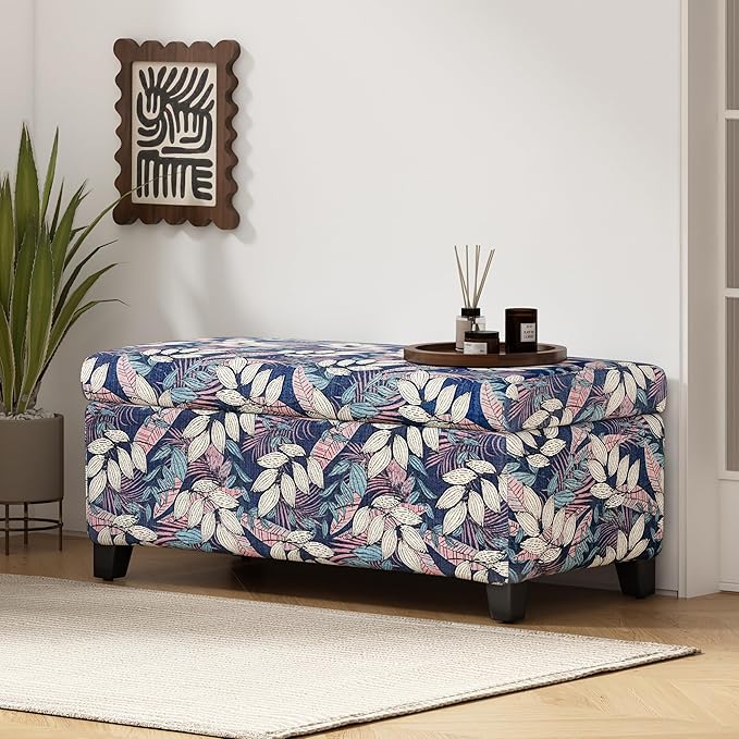 Christopher Knight Home Nesbit Living Room Ottoman with Storage, Entryway Fabric Upholstered Storage Ottoman Bench, Rectangular Sofa Foot Stool, Bedroom End of Bed Bench, Shoe Organizer, Multicolor