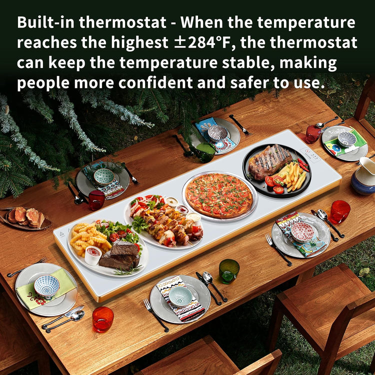Electric Warming Tray (Extra Long 40"x12"),Food Warmers for Parties Buffet with Thermostat & Full Surface Heating, Tempered Glass Warming Mat for Food, Temperature Adjustable Food Warming Mat, White