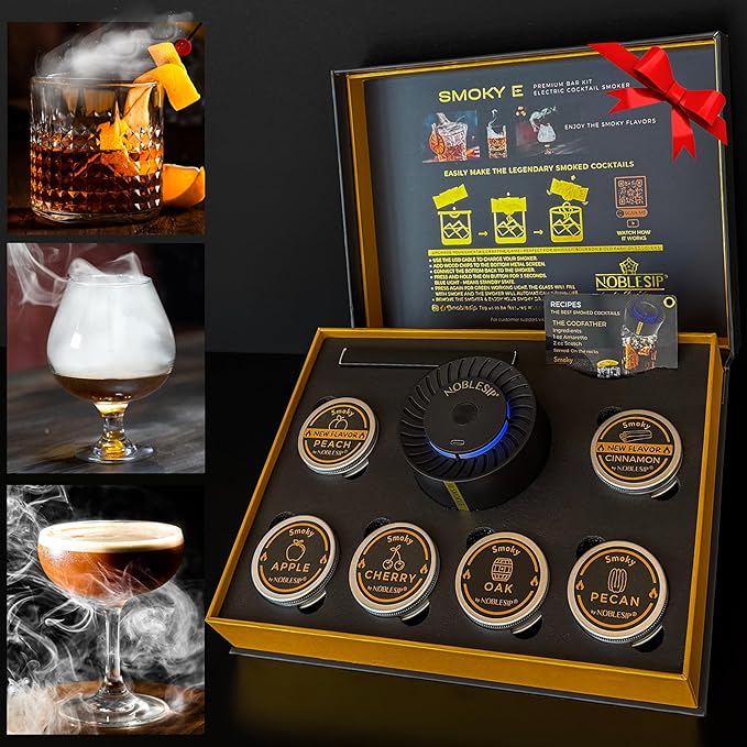 NOBLESIPยฎ New Whiskey Smoker ๐ฃ๐ฅ๐๐ ๐๐จ๐ Electric Kit. Innovative Automatic Smoking, no fire Torch Needed. Easily Make Aromatic Smoked Cocktails, Bourbon, Old Fashioned. Smoky E - bar Gift Box Set