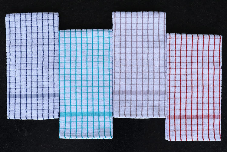 AMOUR INFINI Kitchen Towels Set of 4 - Highly Absorbent, Super Soft Terry Cotton 20x28 Inch Dish Towels with Hanging Loop - Hand & Tea Towels for Cleaning & Drying Dishes (Ass- Blue) - Nestoria