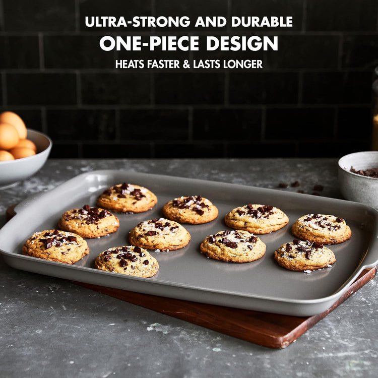 GreenPan Premiere Ovenware Healthy Ceramic Nonstick 13" x 9" Quarter Sheet Baking Pan, PFOA & PFAS-Free, Warp-Free Bakeware, Durable Quick Heating, Oven & Broiler Safe to 600F, Dishwasher Safe, Gray