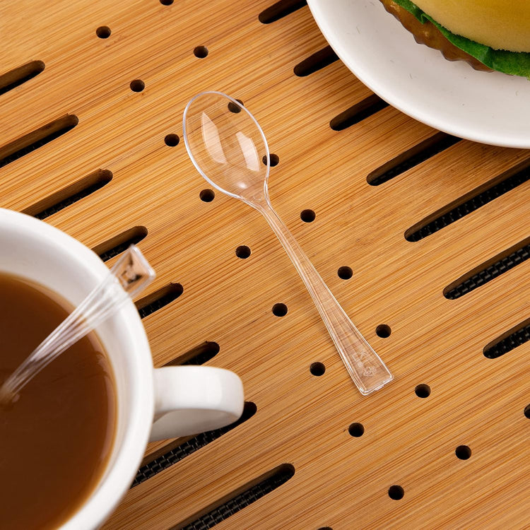 WDF 300 Pieces Clear Plastic Mini Spoons for Desserts 4 Inches Clear Plastic Spoons Heavy Duty Perfect for Cake, Desserts