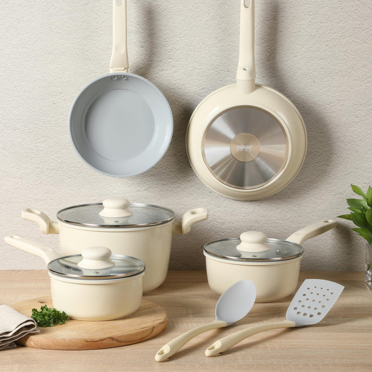 Barnsdall 10 Piece Premium PFA Free Ceramic Nonstick Pots and Pans Aluminum Induction Cookware Set W (10 Count)