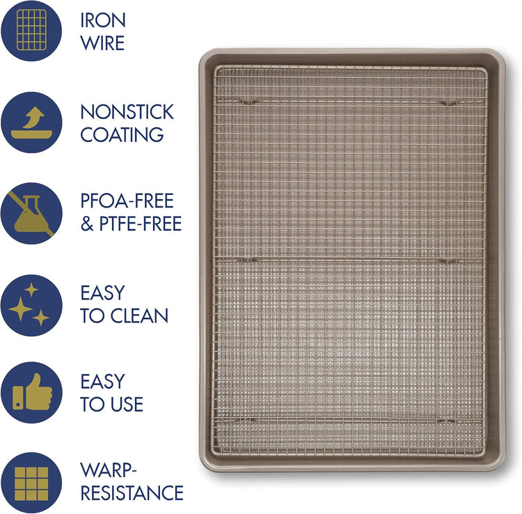 Ultra Cuisine Quarter Baking Sheets with 100% Stainless Steel Rack Set - Includes Premium Aluminum Baking Sheet and Dishwasher Safe Cookie Cooling Racks,Commercial Quality 13"x9"x1"
