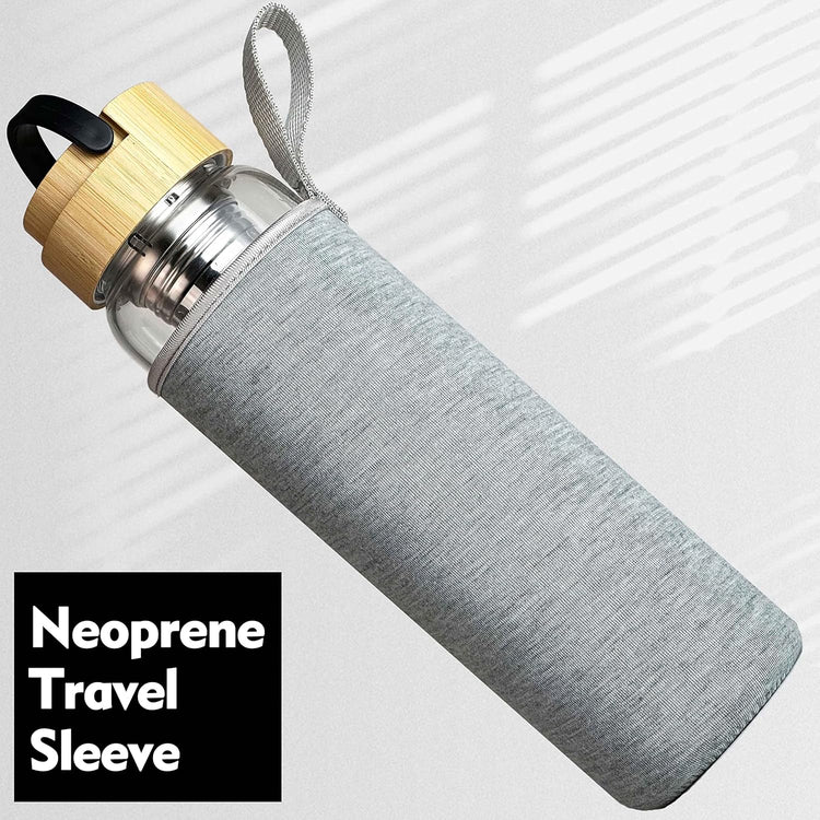 32 oz Motivational Glass Water Bottles with Bamboo Lid Straw and Time Marker - Sports Water Bottle for Drinking